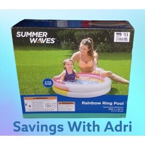 Summer Waves Rainbow 2 Ring Pool Kiddie Children's Inflatable Pool.